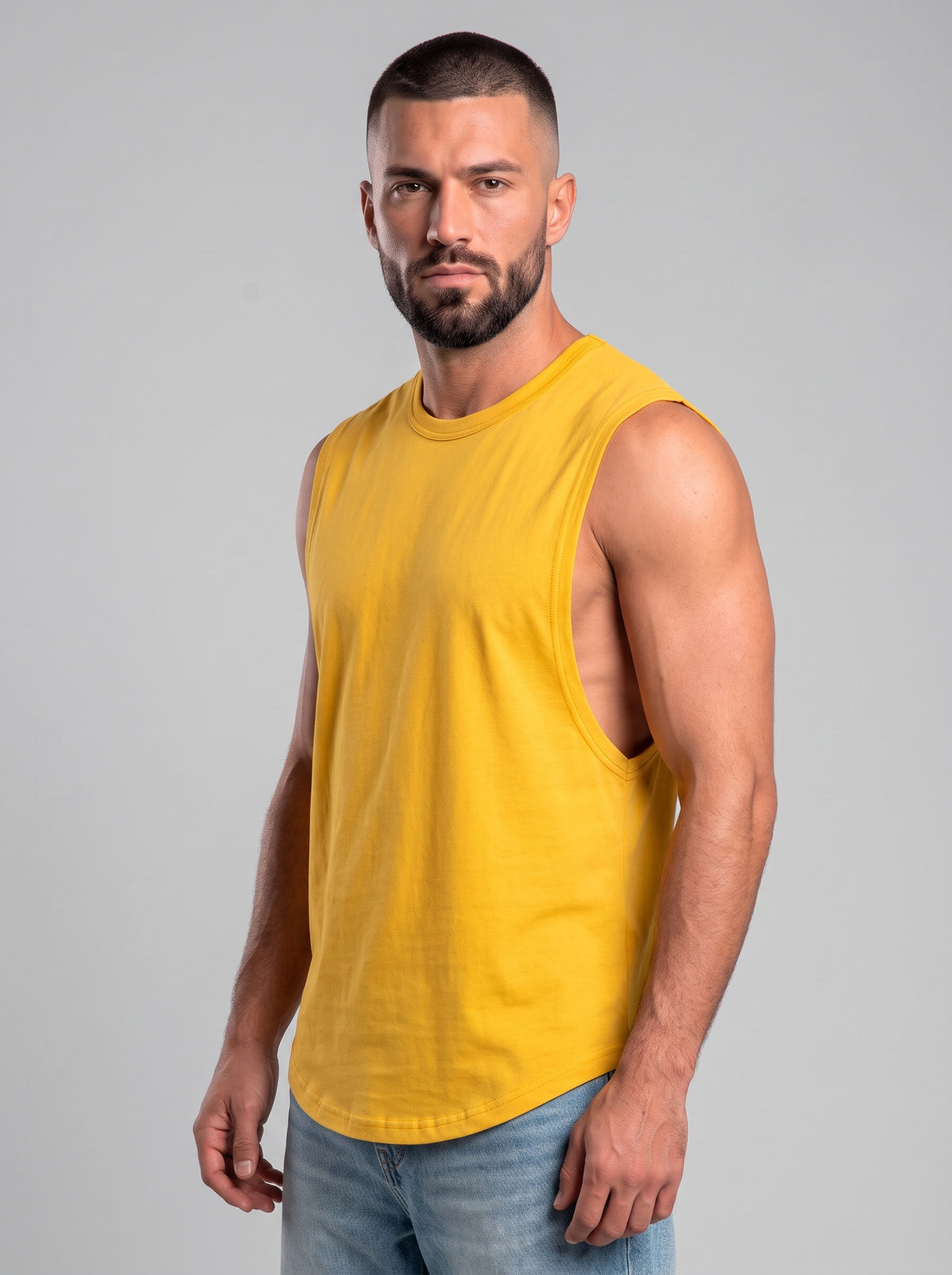 Polera musculosa lisa cuello redondo - Amarillo