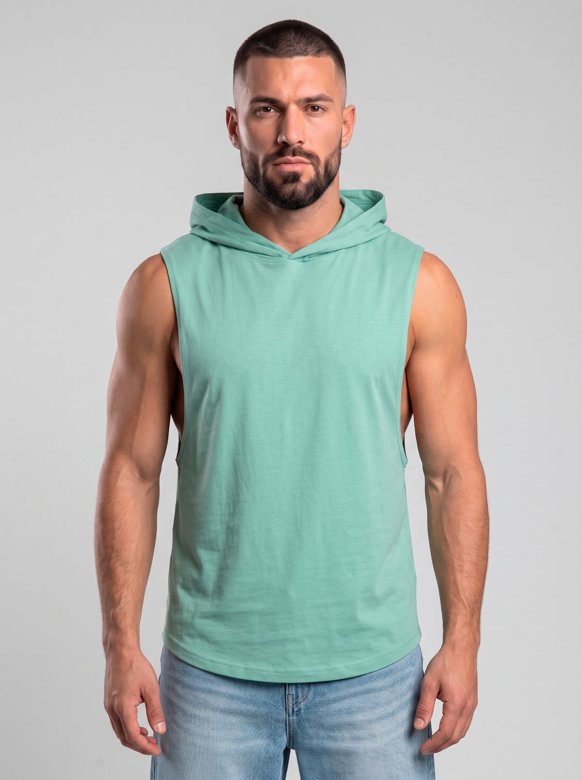 Polera Musculosa Capucha Lisa - Water Green
