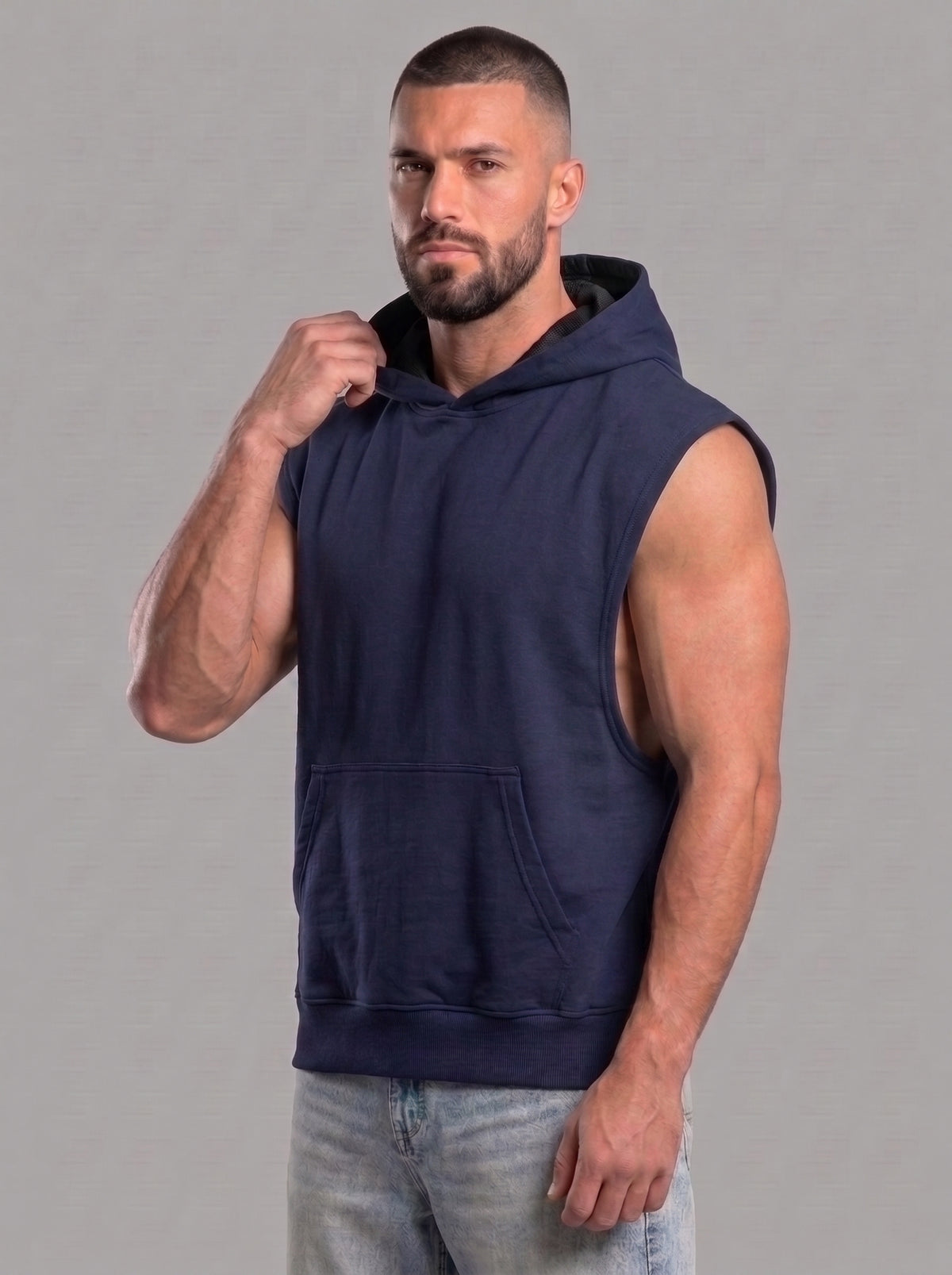 Polerón Musculosa con Capucha lisa Premium | Navy