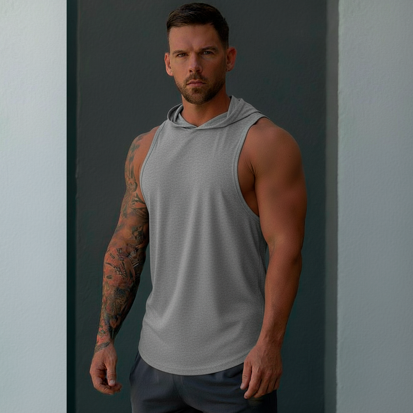 Polera Musculosa Capucha Lisa - Grey