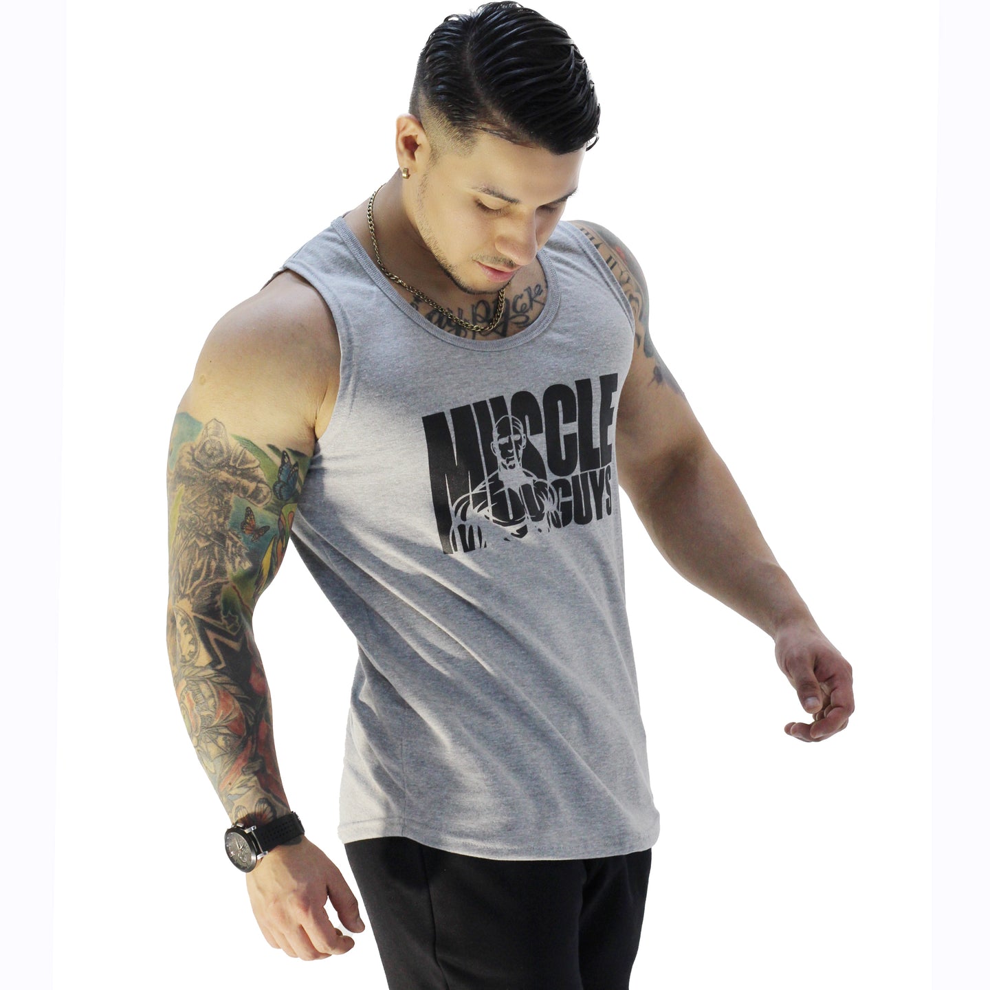 Polera Musculosa Cuello redondo Muscle Guys manga cero gris