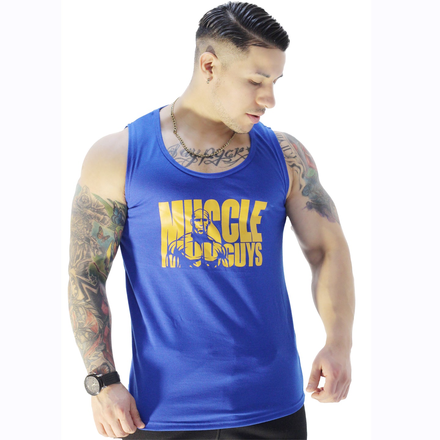 Polera Musculosa Cuello redondo Muscle Guys manga cero azul