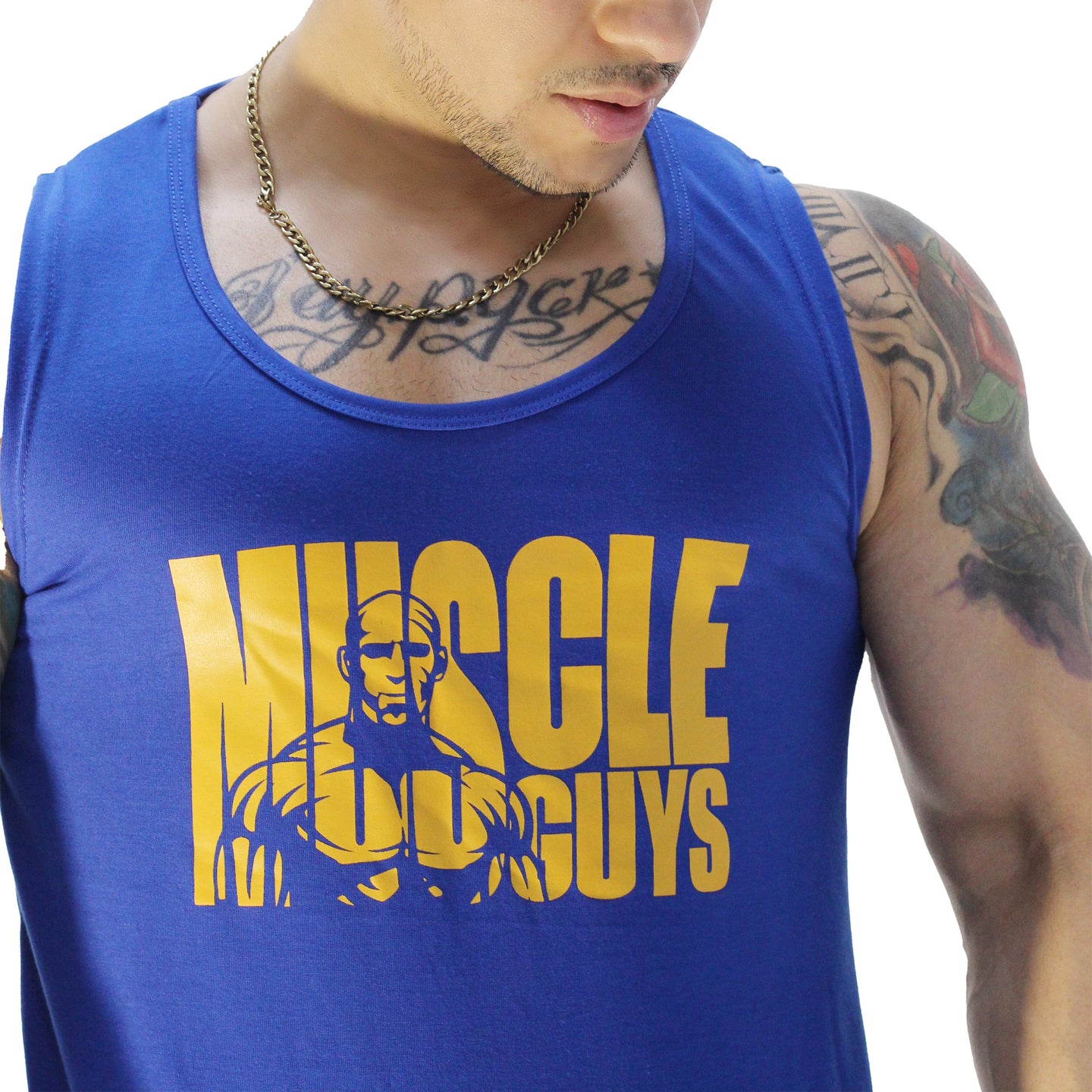 Polera Musculosa Cuello redondo Muscle Guys manga cero azul