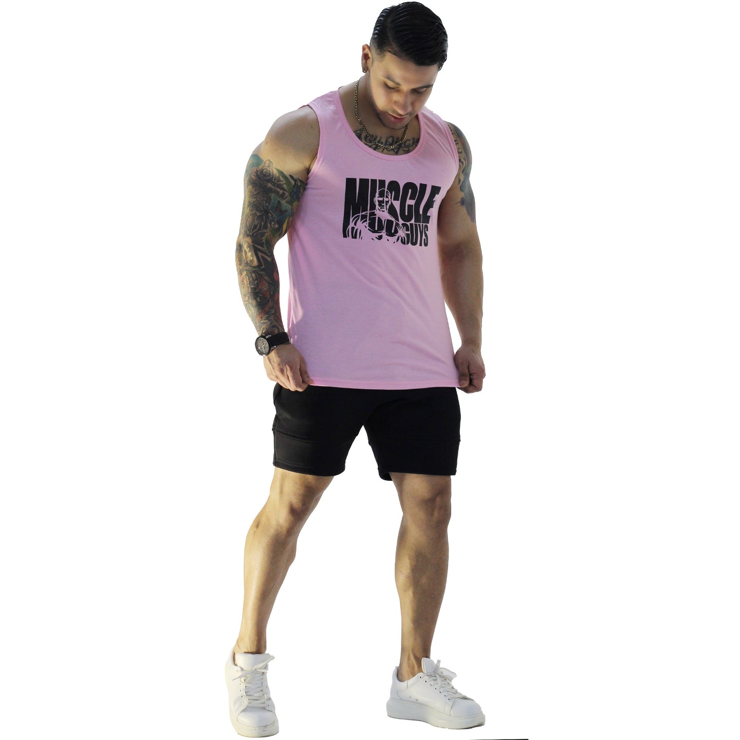 Polera Musculosa Cuello redondo Muscle Guys manga cero palo rosa