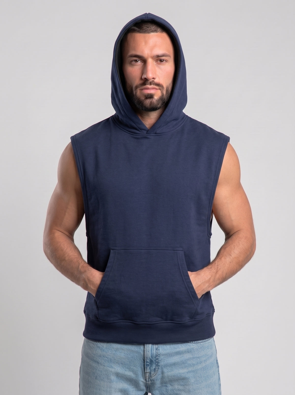 Polerón Musculosa con Capucha lisa Premium | Navy