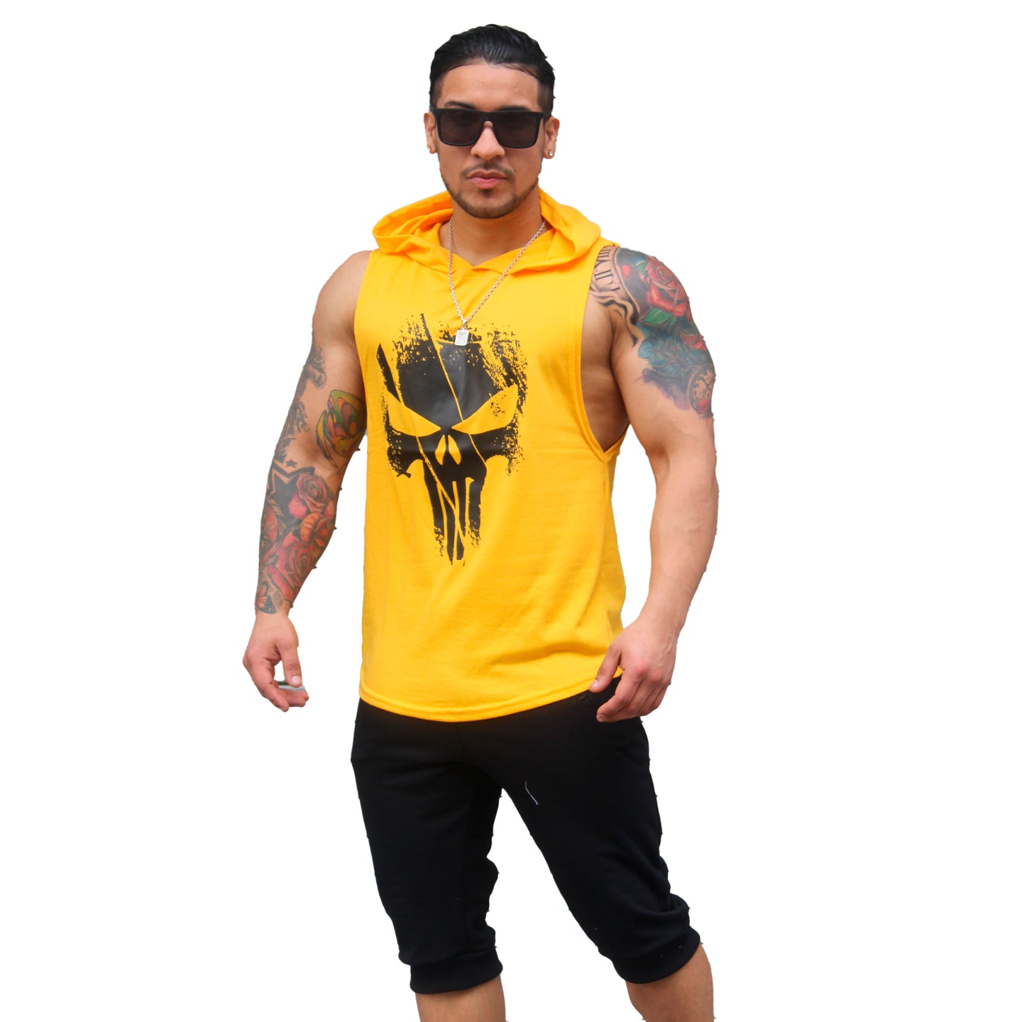 Polera Musculosa Capucha The punisher amarillo