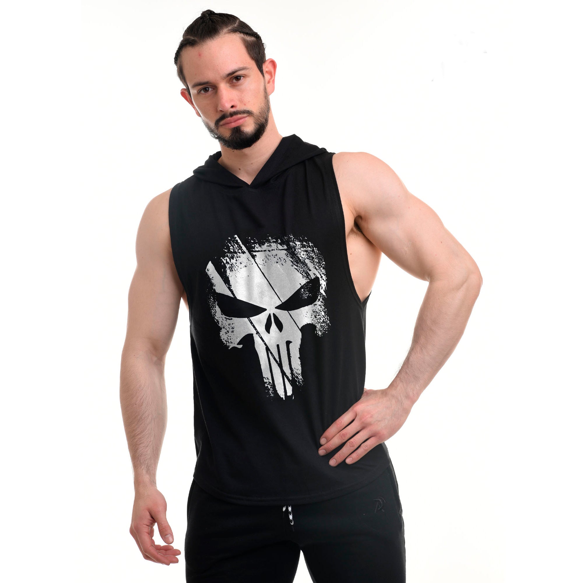 Polera Musculosa Capucha The punisher negro