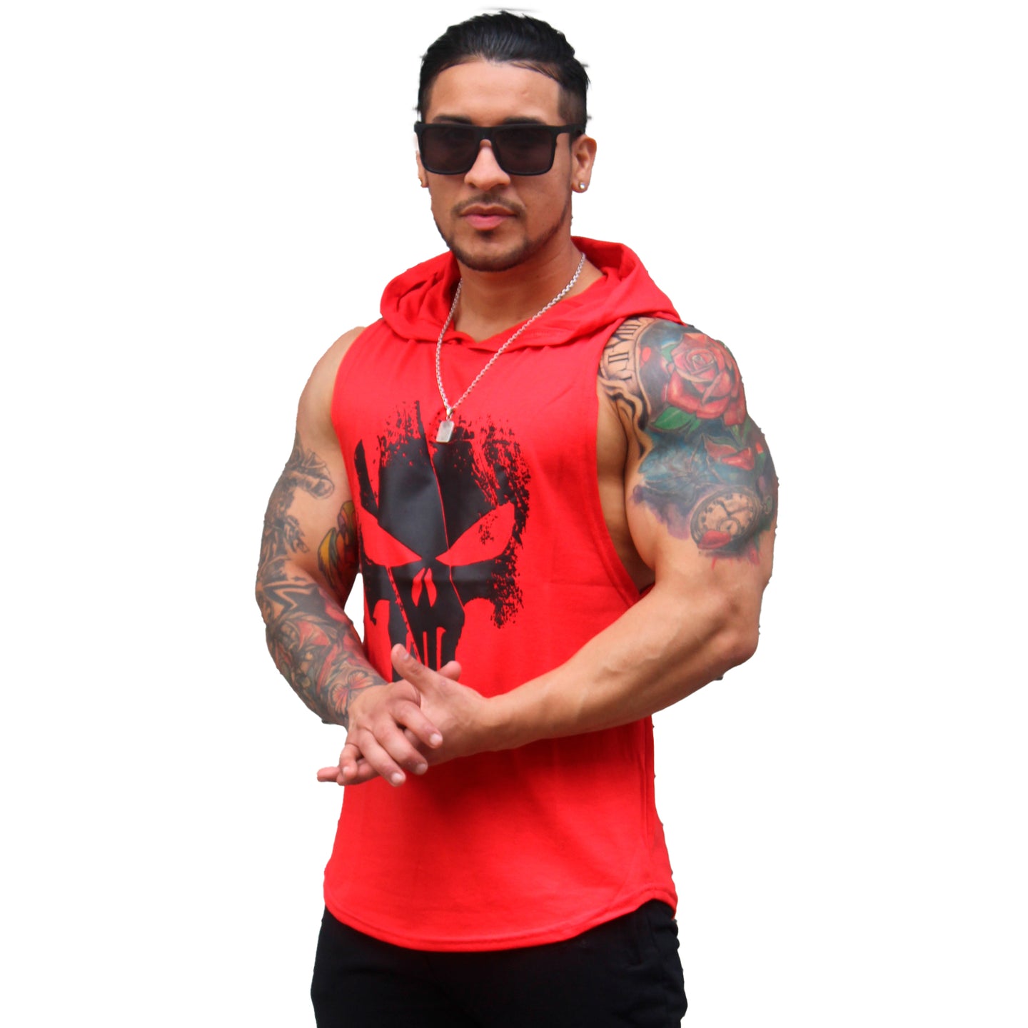 Polera Musculosa Capucha The punisher rojo