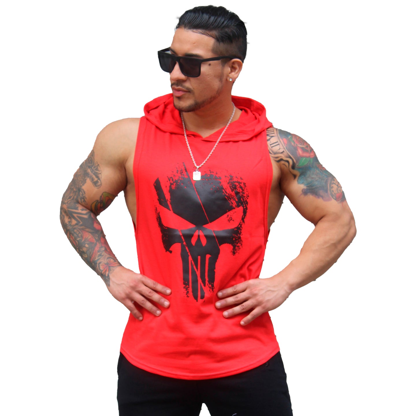 Polera Musculosa Capucha The punisher rojo