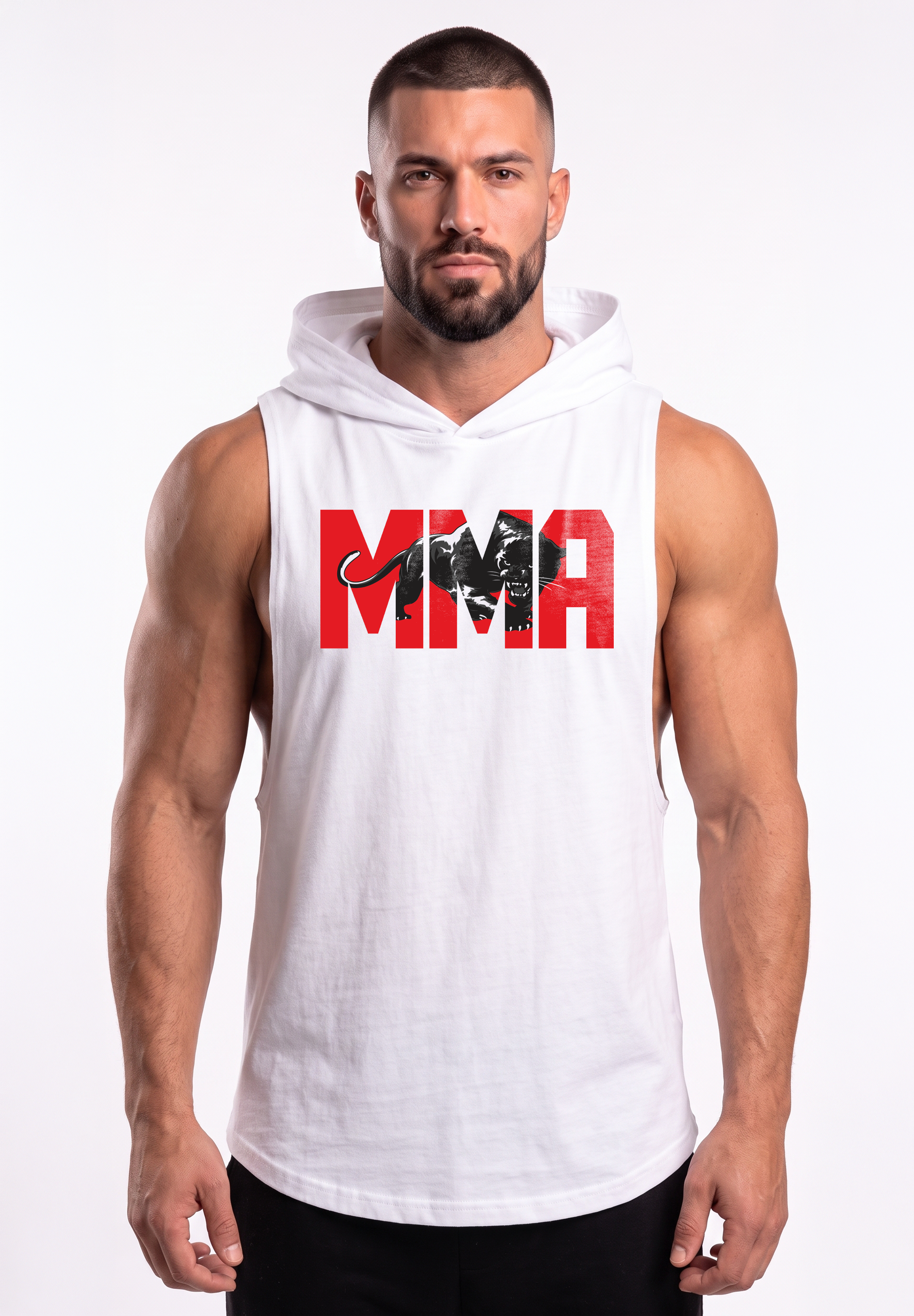 Polera Musculosa con Capucha White/Red | MMA