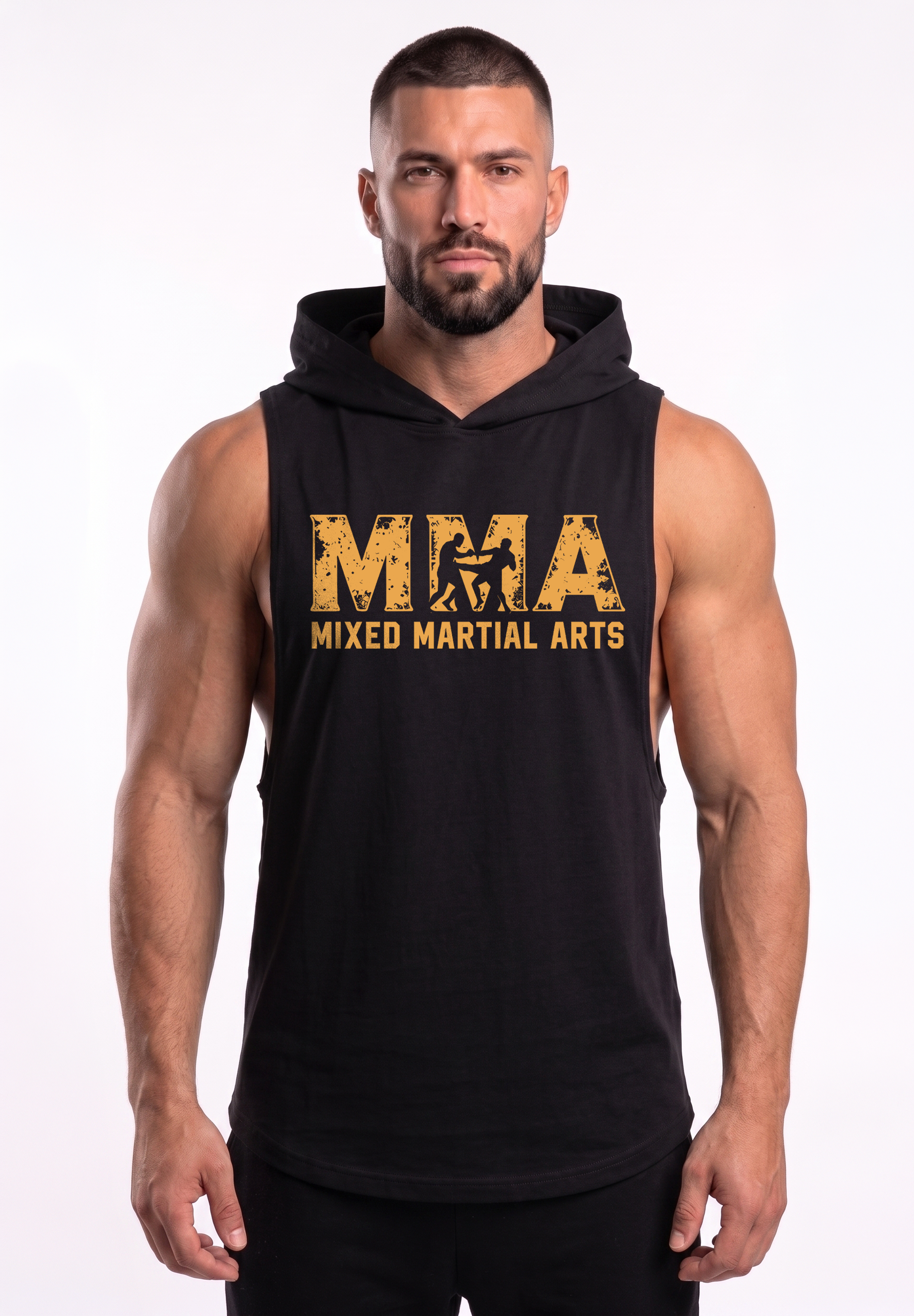 Polera Musculosa con Capucha Black/yellow | MMA