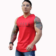 Polera Musculosa Capucha strong gym rojo