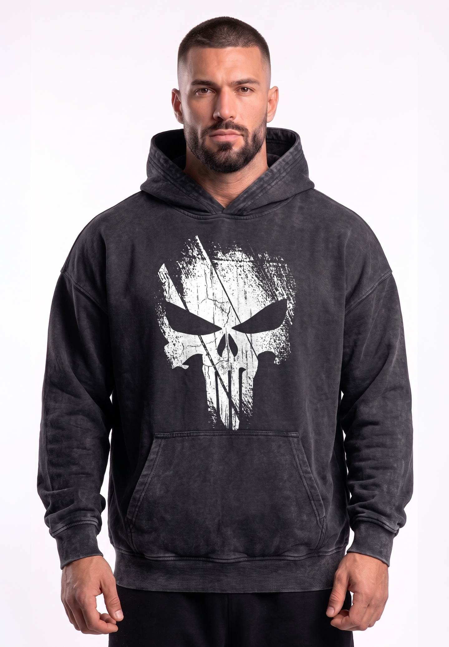 Polerón Oversize Acid Wash Punisher one - Black