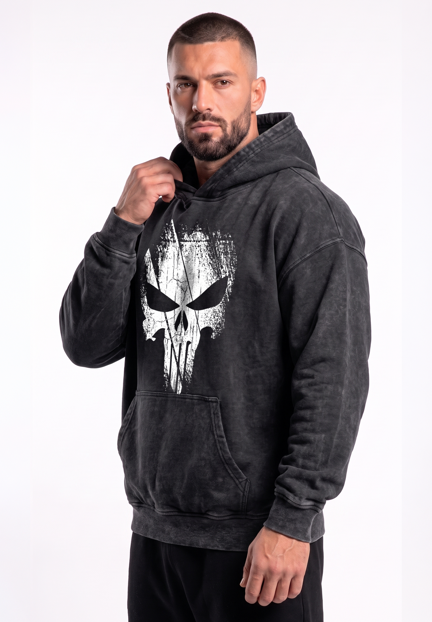 Polerón Oversize Acid Wash Punisher one - Black