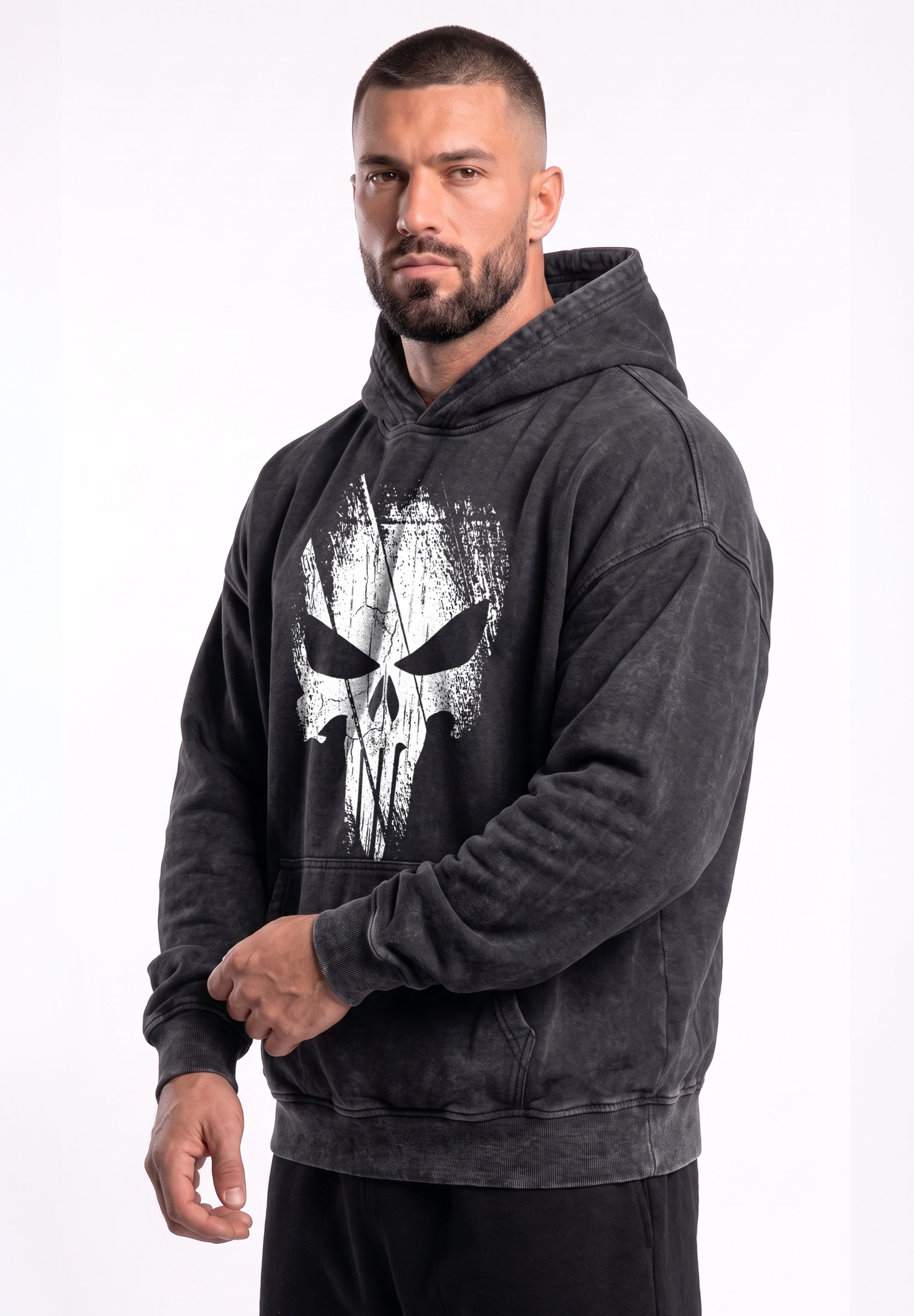 Polerón Oversize Acid Wash Punisher one - Black
