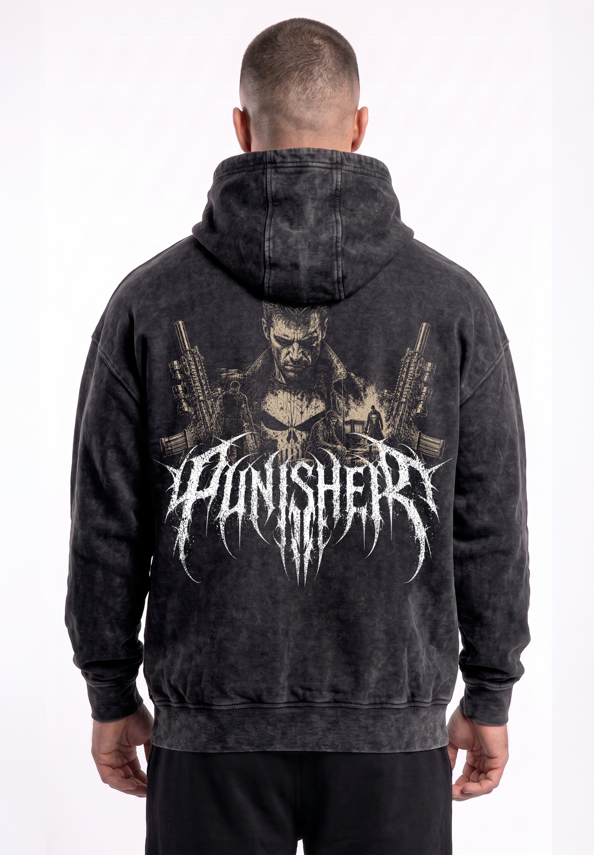 Poleron oversize acid wash The punisher 1990 / Black vintage