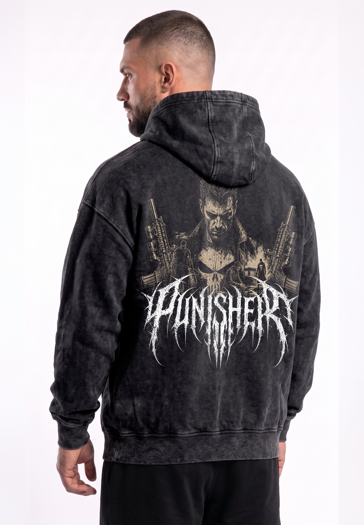 Poleron oversize acid wash The punisher 1990 / Black vintage