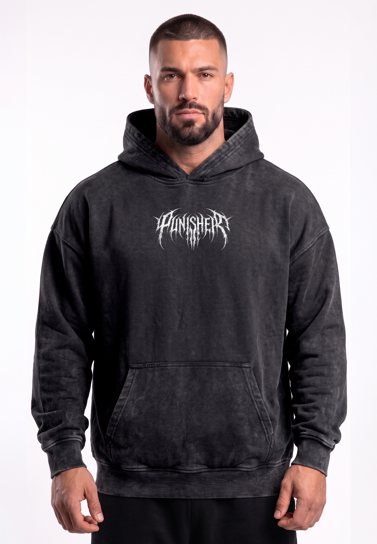 Poleron oversize acid wash The punisher 1990 / Black vintage