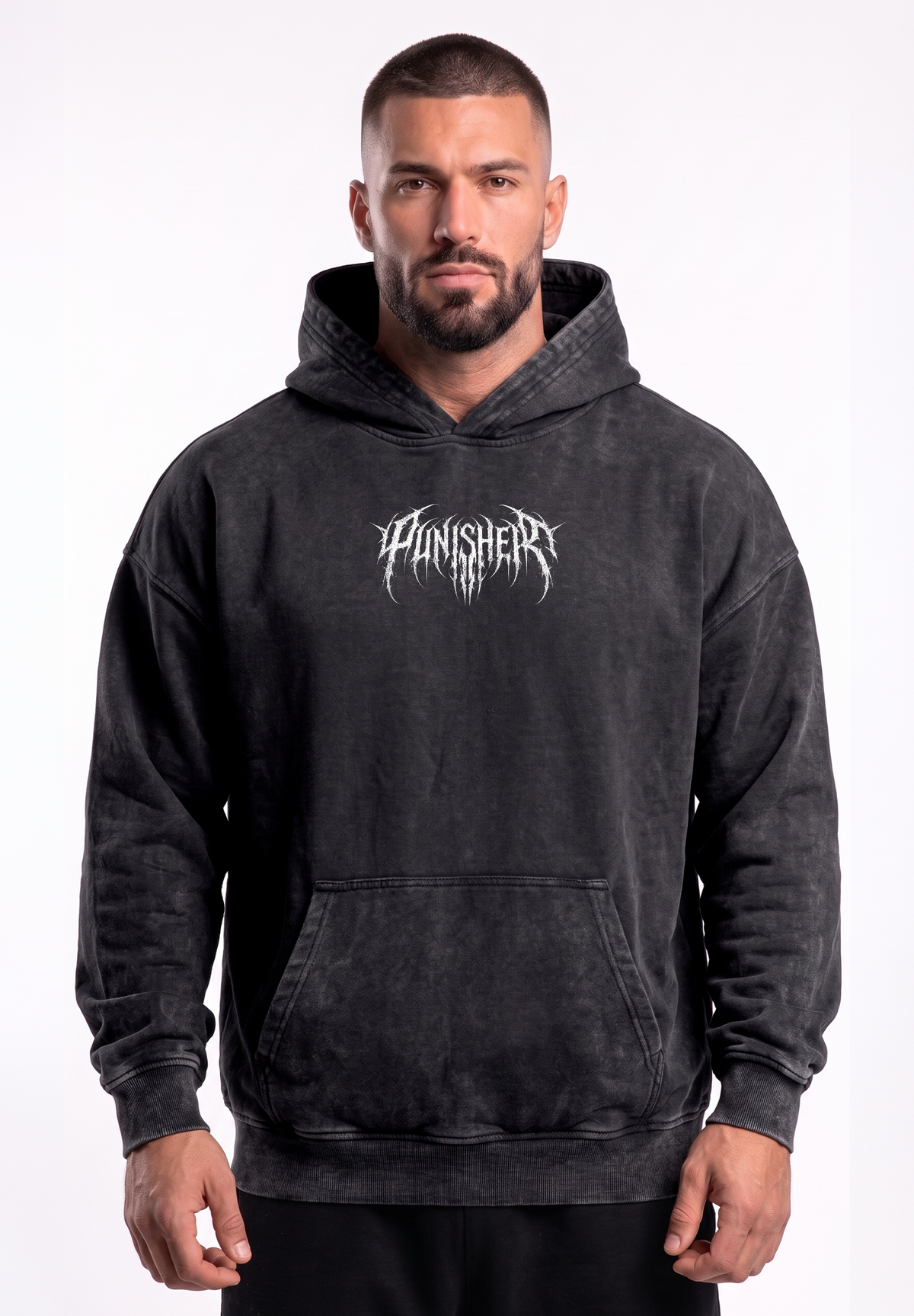 Poleron oversize acid wash The punisher 1990 / Black vintage