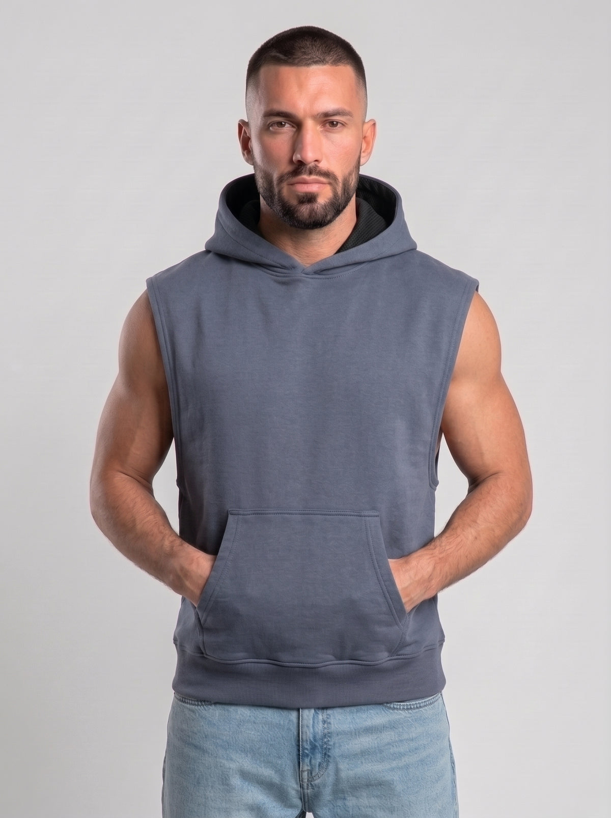Polerón Musculosa con Capucha lisa Premium | steel gray
