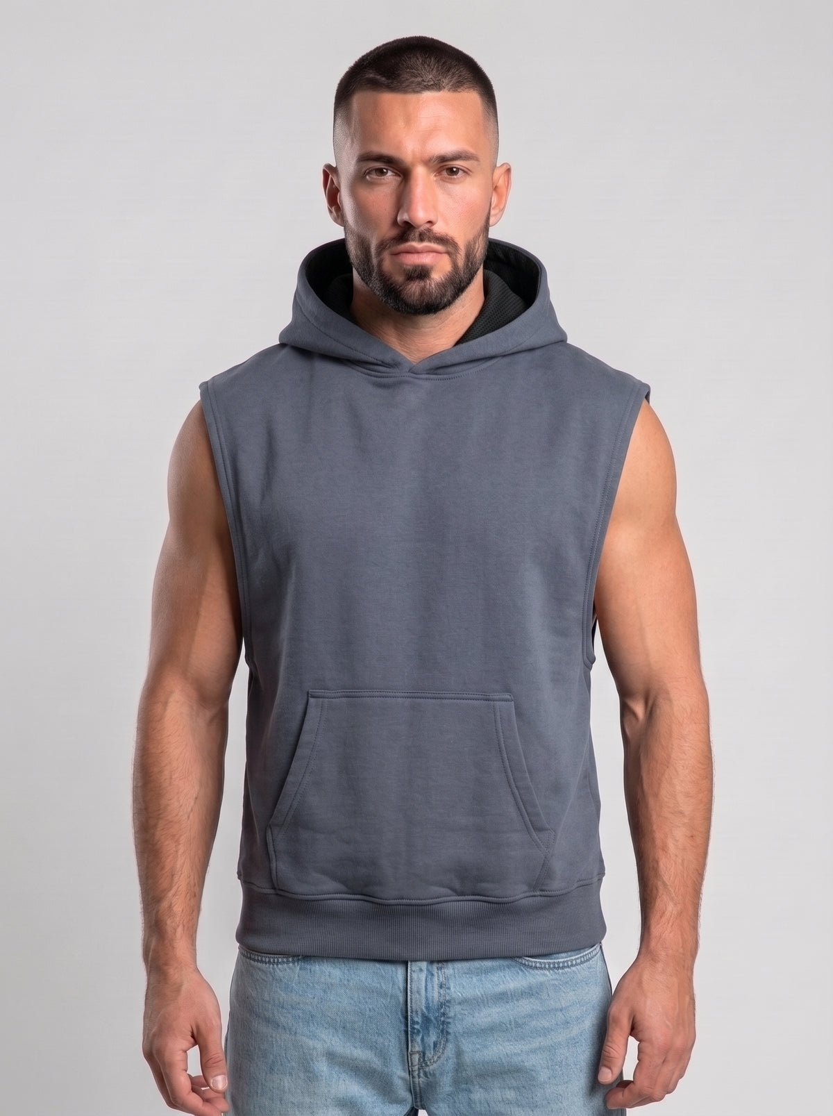 Polerón Musculosa con Capucha lisa Premium | steel gray