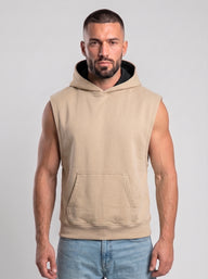 Polerón Musculosa con Capucha lisa Premium | Sand