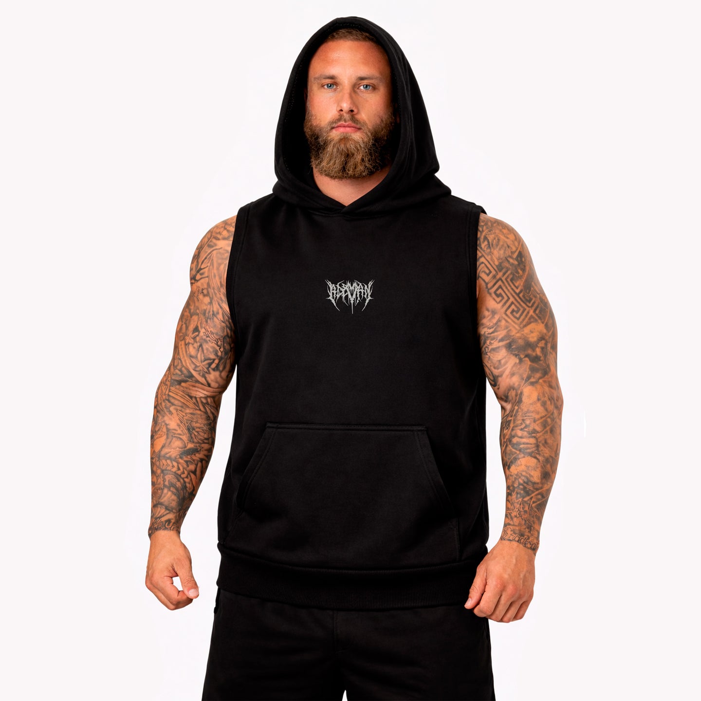 Hoodie Sin Mangas Negro con Diseño de Calavera en Espalda