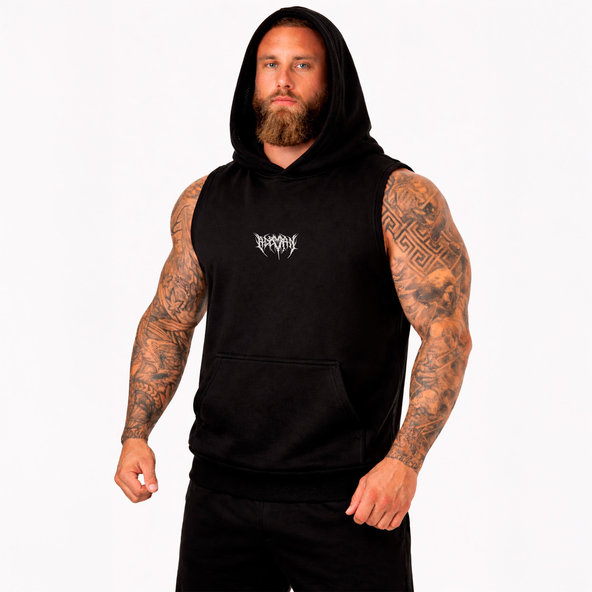 Hoodie Sin Mangas Negro con Diseño de Calavera en Espalda