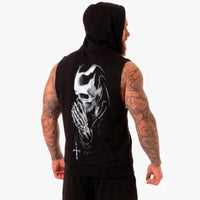 Hoodie Sin Mangas Negro con Diseño de Calavera en Espalda