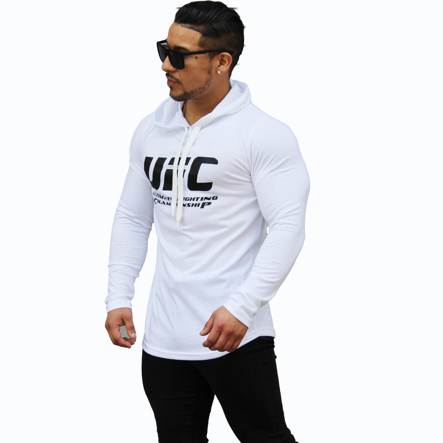 Polera Long Fit Capucha UFC blanco