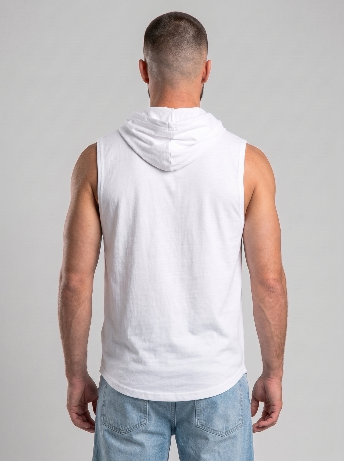 Polera Musculosa Capucha lisa warrior manga cero - blanco