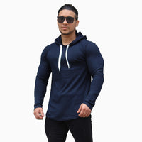 Polera Long Fit Capucha ademan lisa azul marino