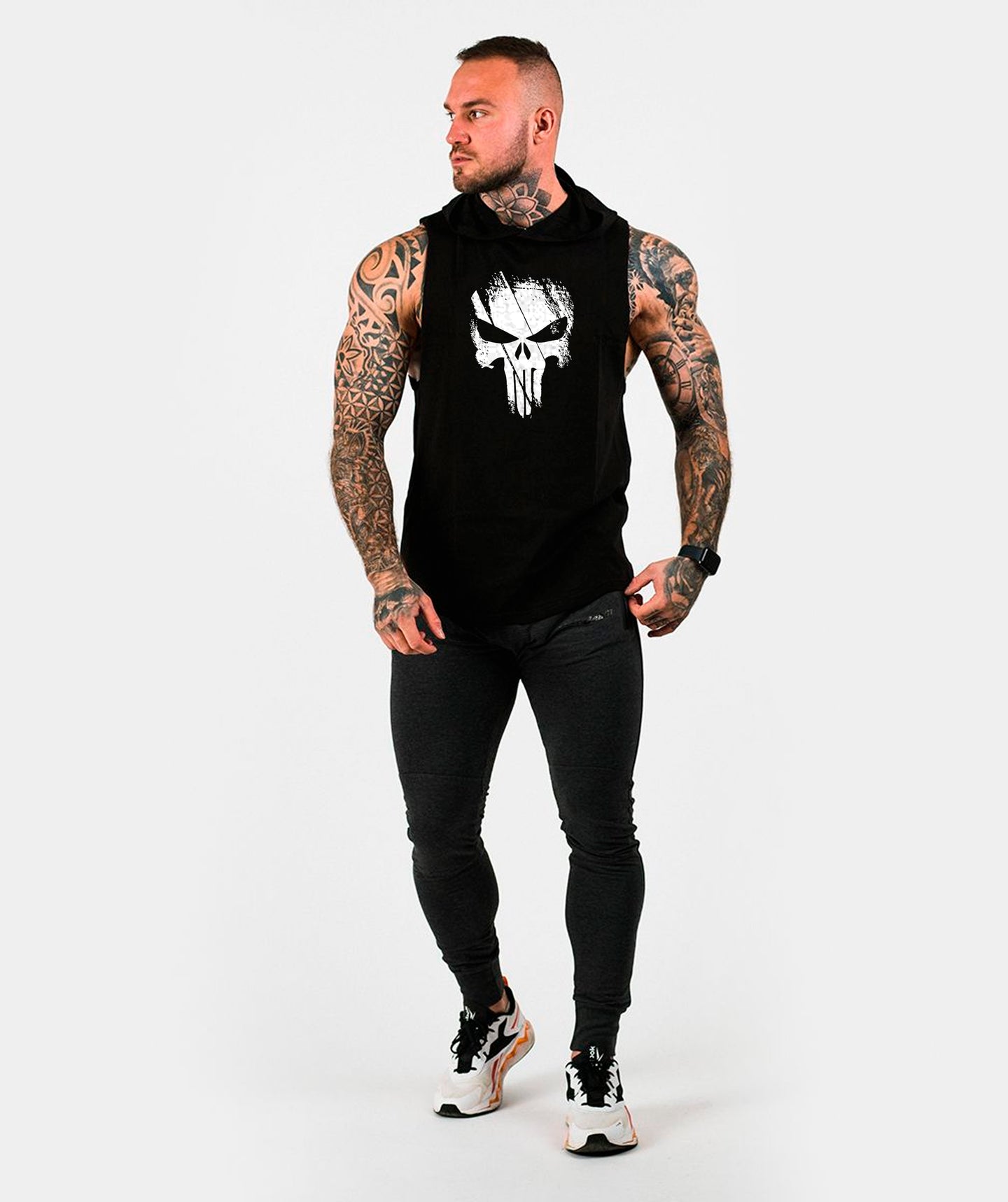 Polera Musculosa Capucha The punisher negro