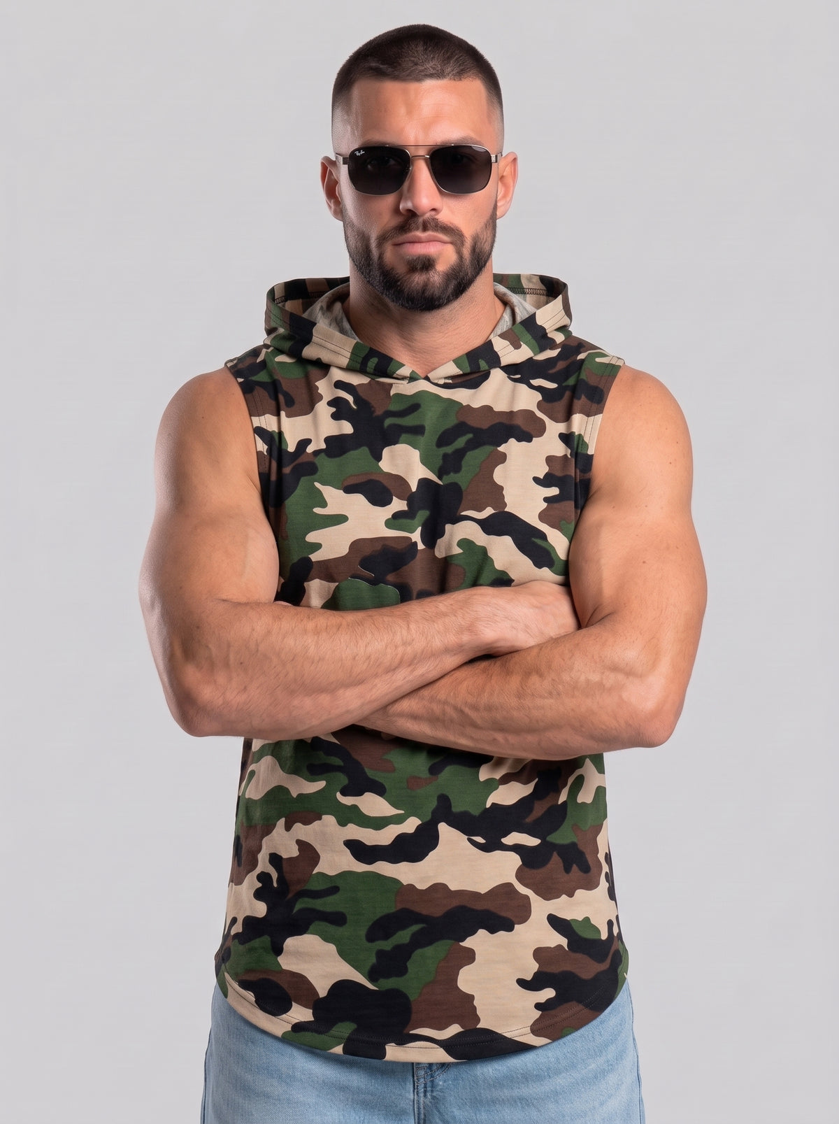 Polera Musculosa Capucha MIlitar multicolor