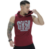 Polera Musculosa Capucha gym warrior manga cero burdeo