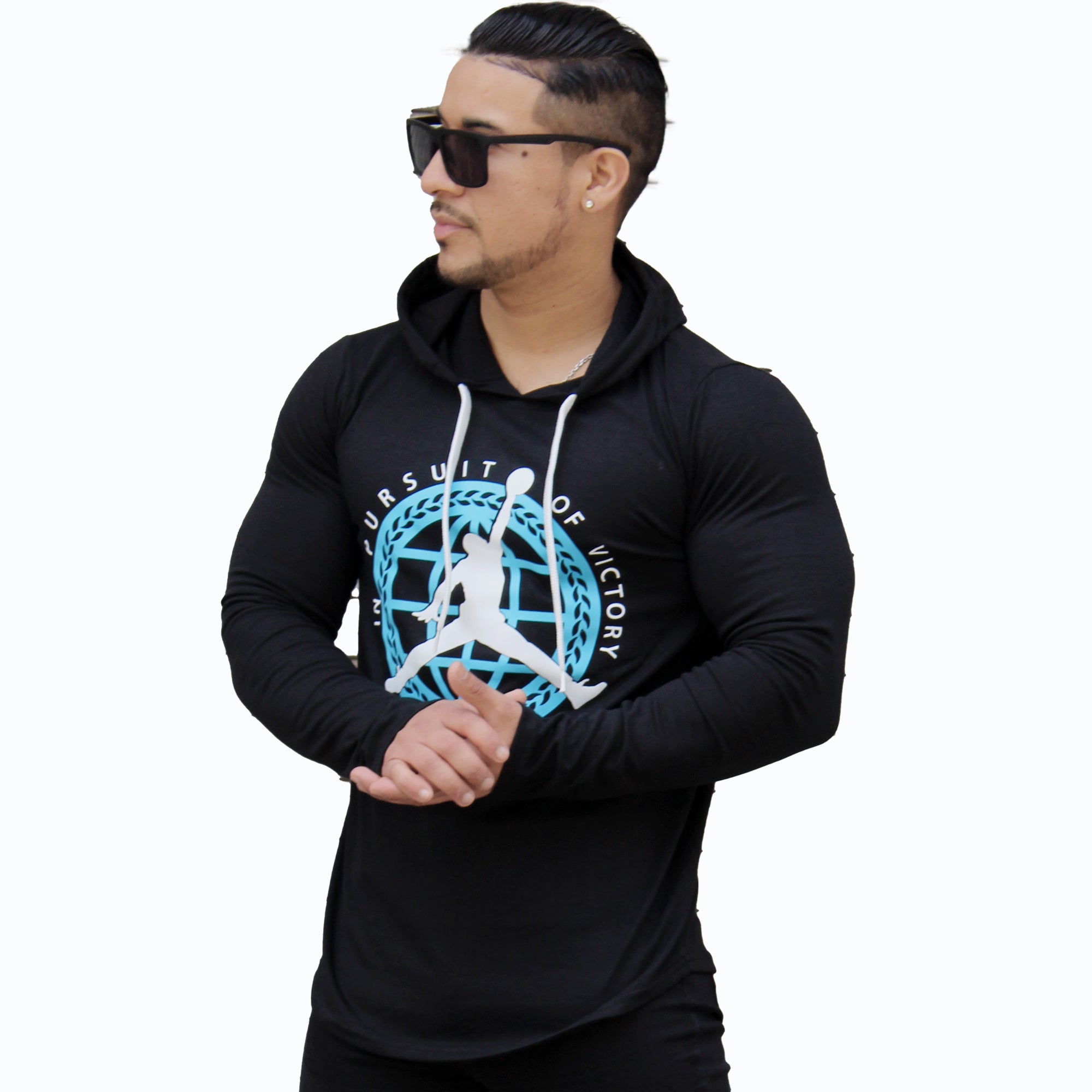 Polera Long Fit Capucha jordan23 negro