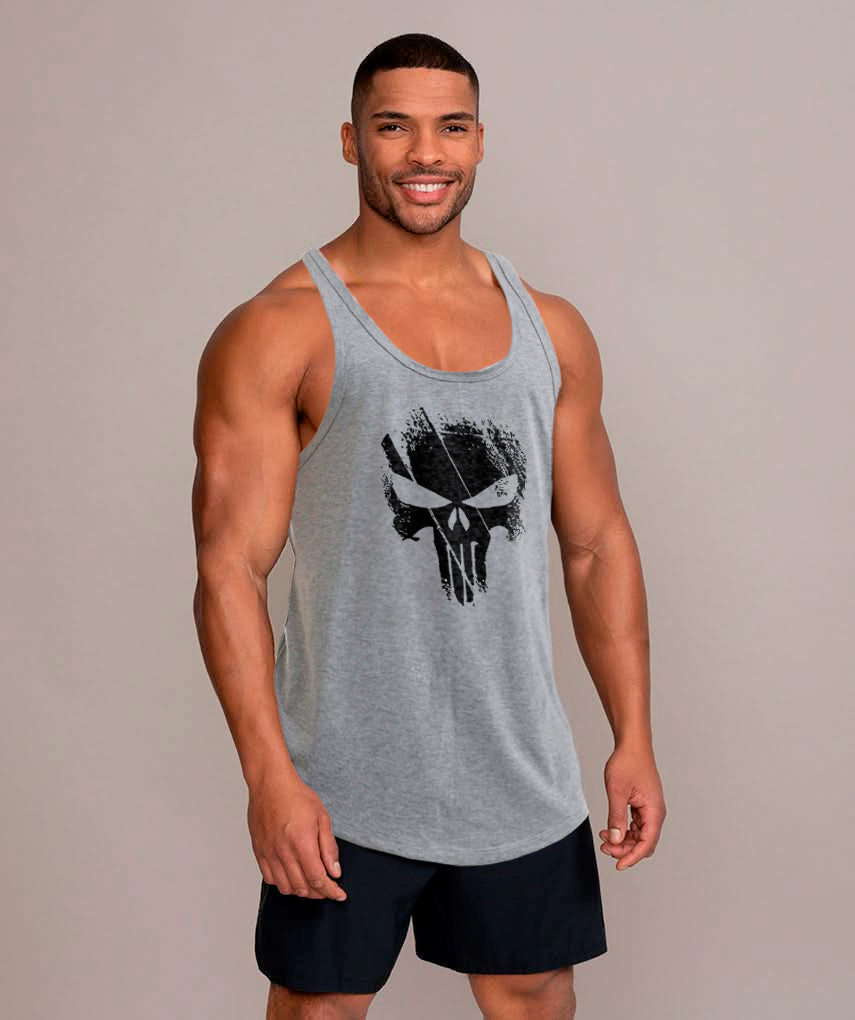 polera musculosa tirante the punisher gris melange