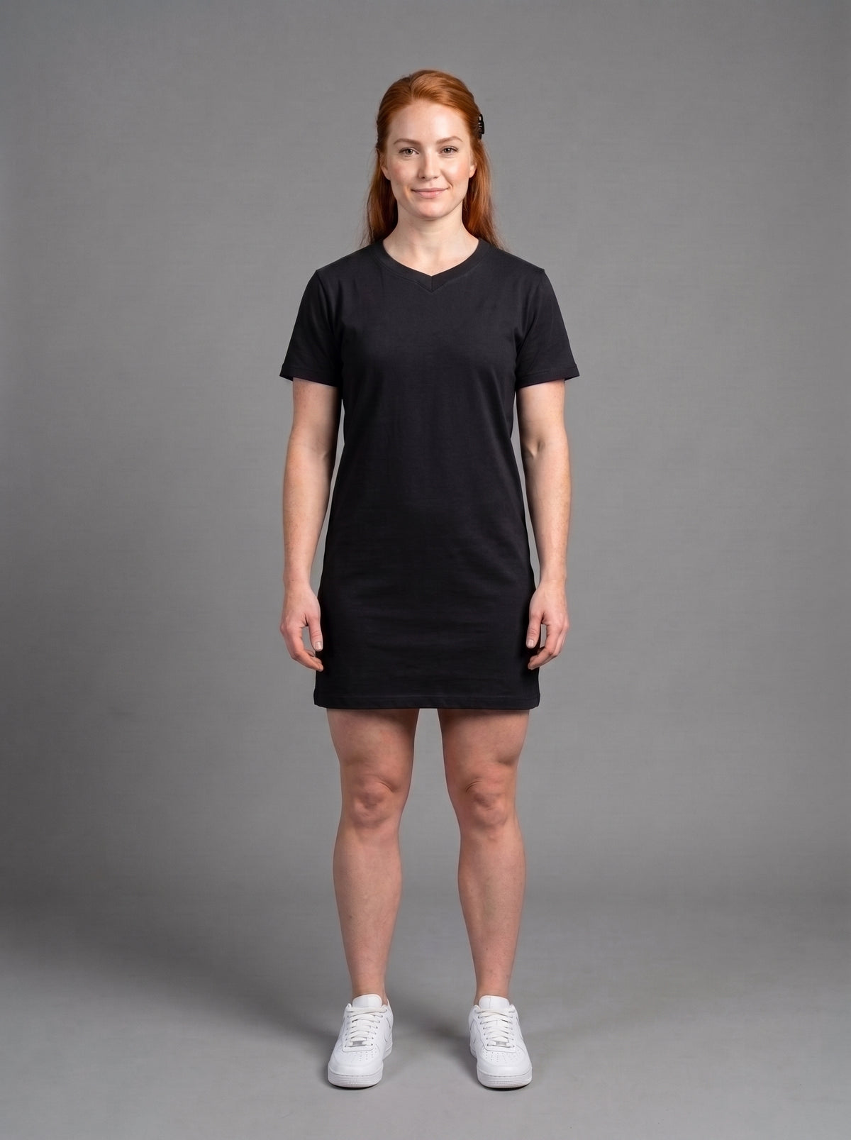 Vestido Polera Básico cuello V de Manga Corta para Mujer / Negro