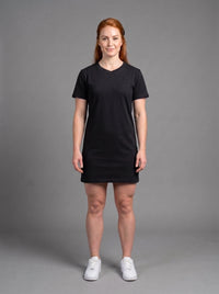 Vestido Polera Básico cuello V de Manga Corta para Mujer / Negro