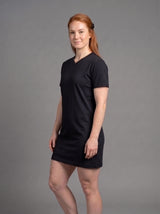 Vestido Polera Básico cuello V de Manga Corta para Mujer / Negro