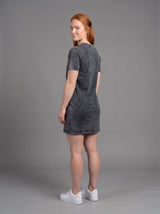 Vestido Polera Acid Wash Cuello V Manga Corta para Mujer | negro