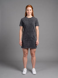 Vestido Polera Acid Wash de Manga Corta para Mujer | Negro