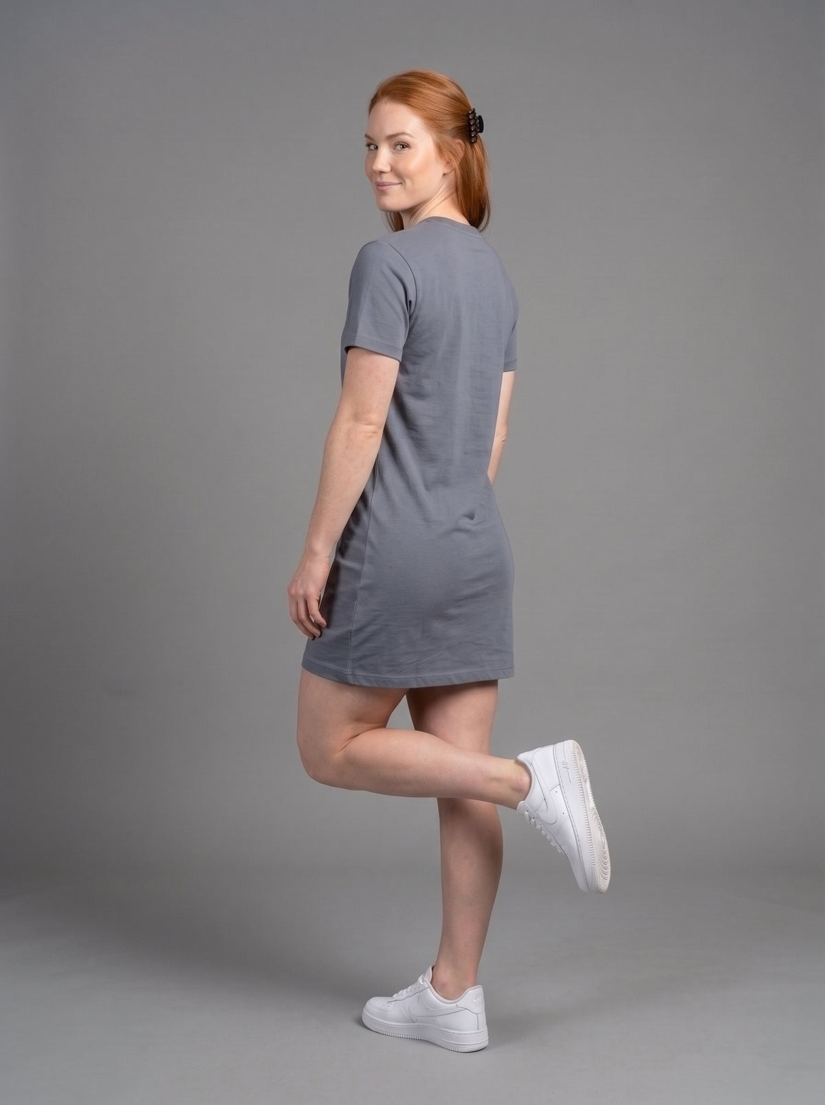 Vestido Polera Básico de Manga Corta para Mujer | gris