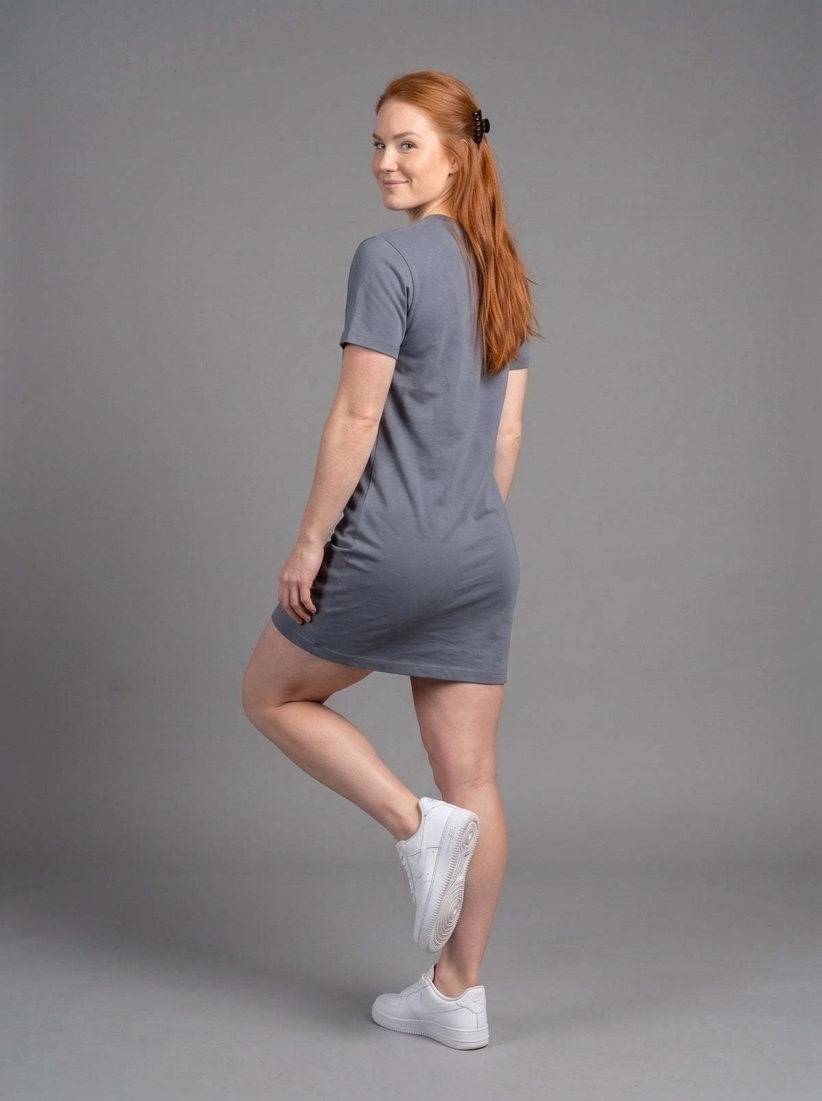 Vestido Polera Básico de Manga Corta para Mujer | gris